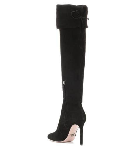 prada sport suede knee high boots|Prada block heel combat boots.